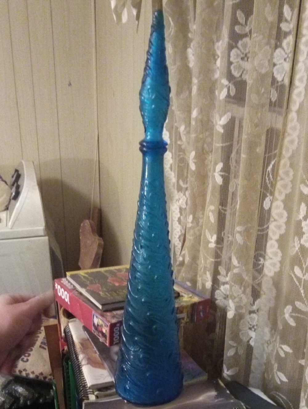 Tall Blue Decorative Glass Bottle